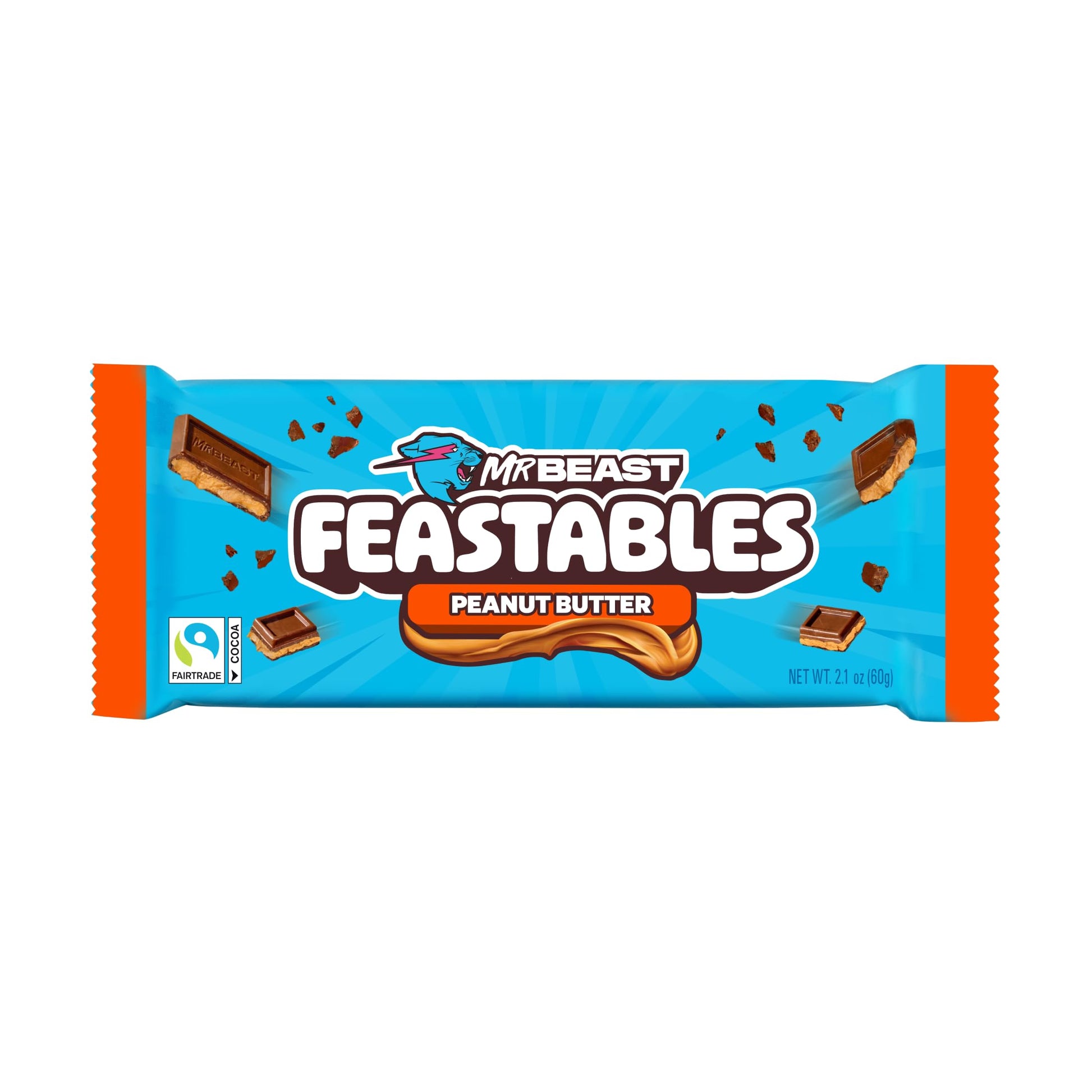 Feastables MrBeast Peanut Butter Milk Chocolate Chocolate Bar, King Size Candy Bar for Adults & Kids, Candy Bars for Snacks, Gif