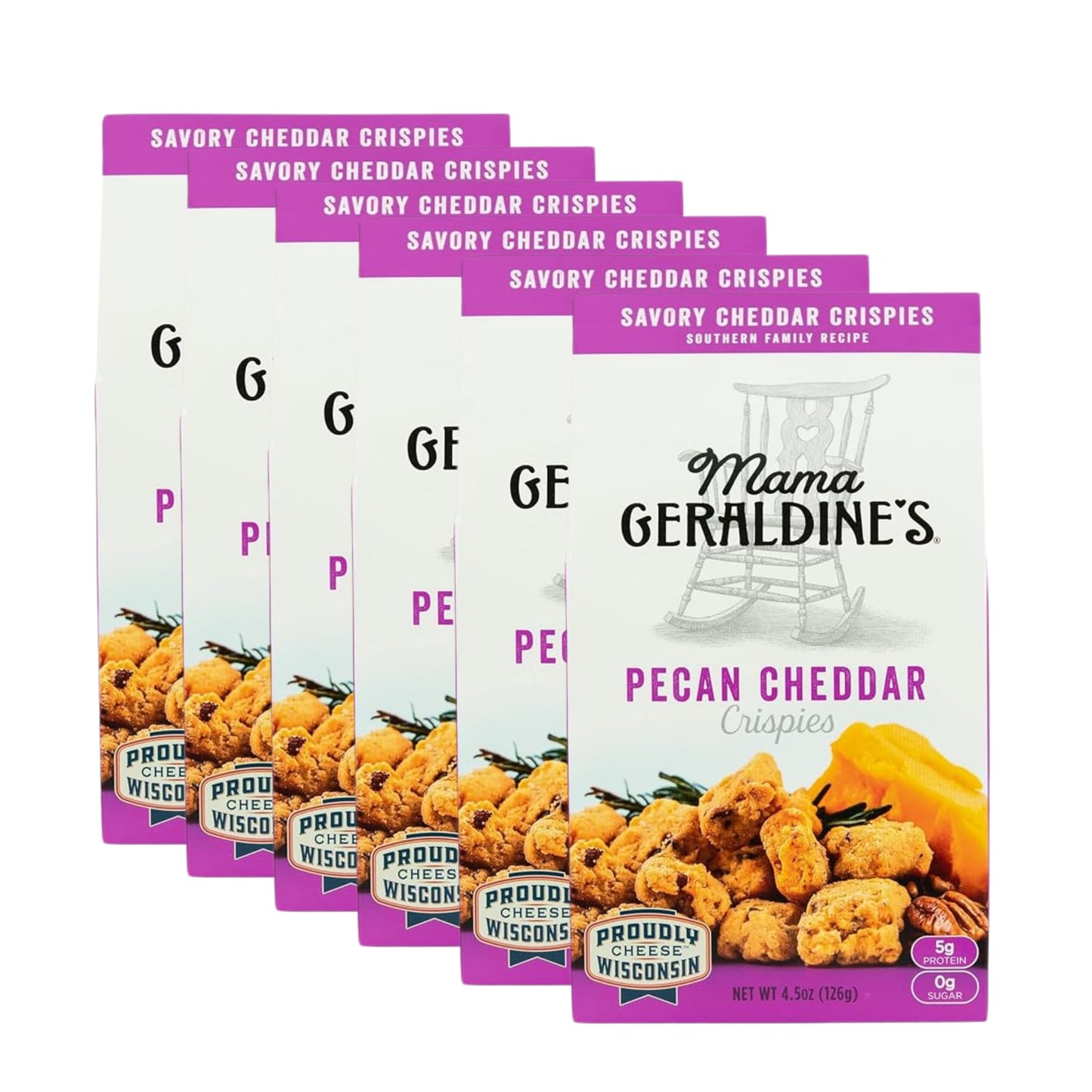 Mama Geraldines Pecan Cheddar Crispies, Crunchy Snack Crackers, 4.5 oz, Pack of 6, Made in USA