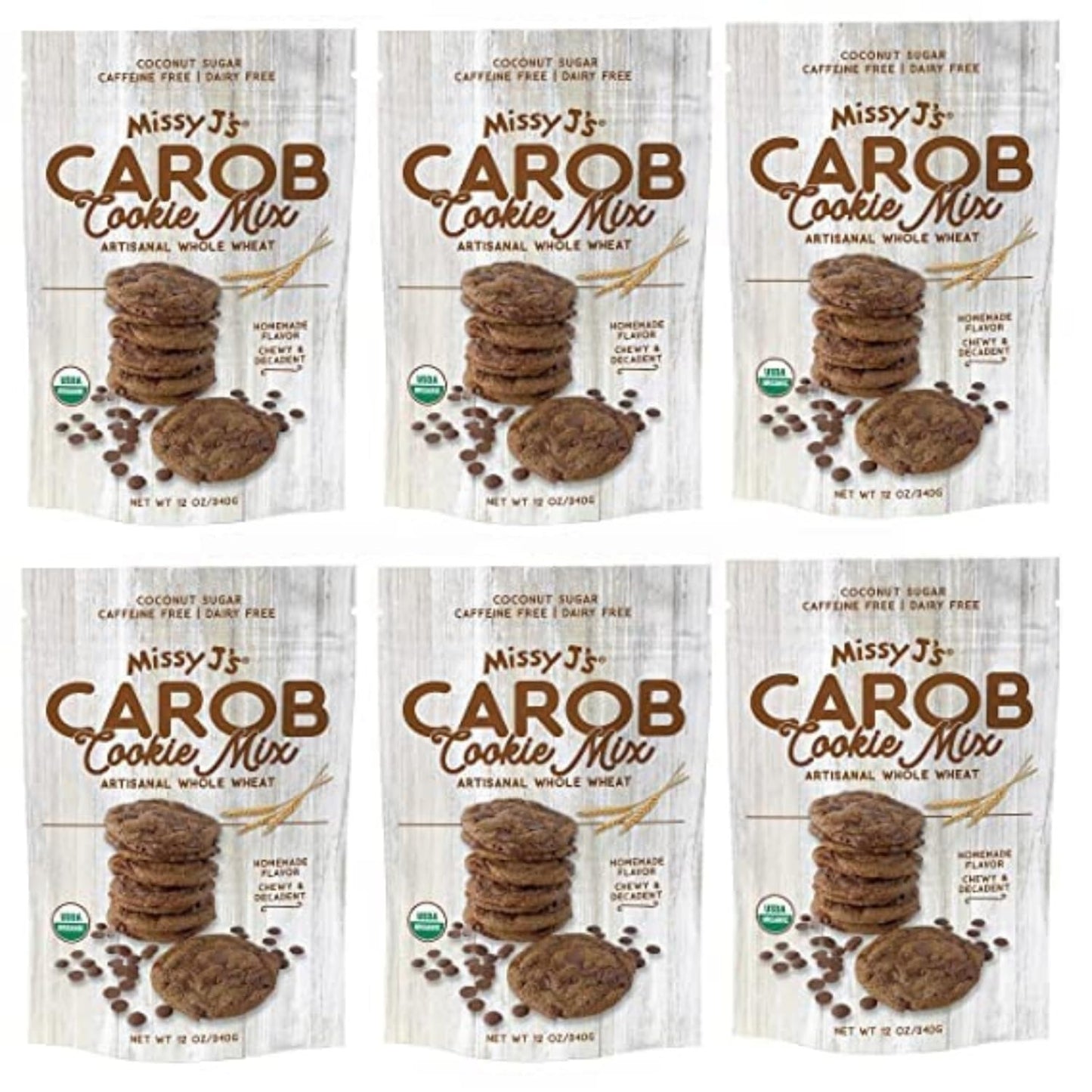 Missy Js Organic Carob Cookie Mix, Healthy Vegan Snack, Caffeine Free, 12 Oz, 6 Pack
