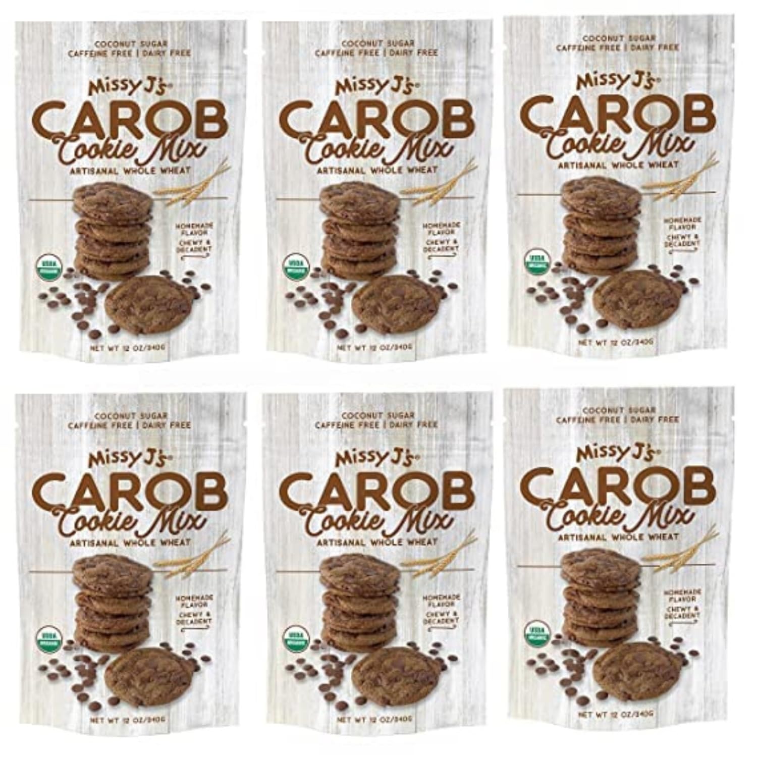 Missy Js Organic Carob Cookie Mix, Healthy Vegan Snack, Caffeine Free, 12 Oz, 6 Pack