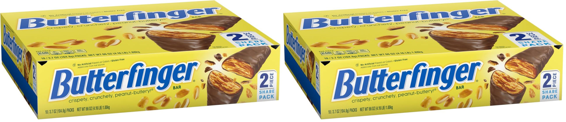 Butterfinger Chocolatey, Peanut-Buttery, Share Size Individually Wrapped Candy Bars, 3.7 oz each (Pack of 2)