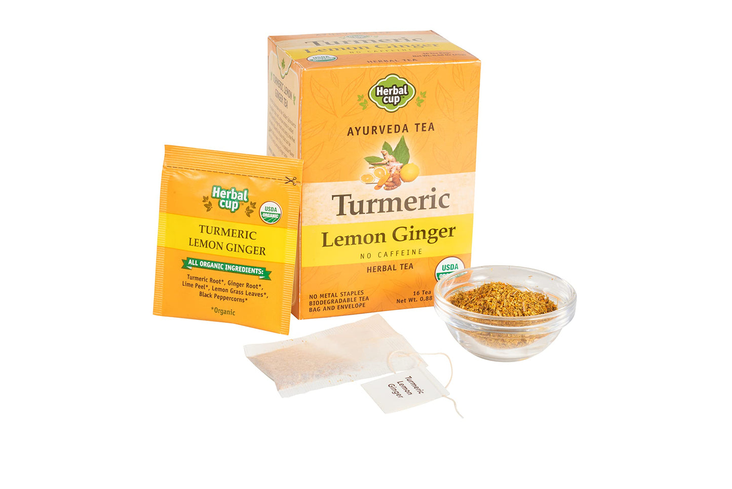 Herbal Cup Turmeric Tea - Organic Lemon Ginger Herbal Tea, Caffeine-Free, 16 Count (Pack of 1)