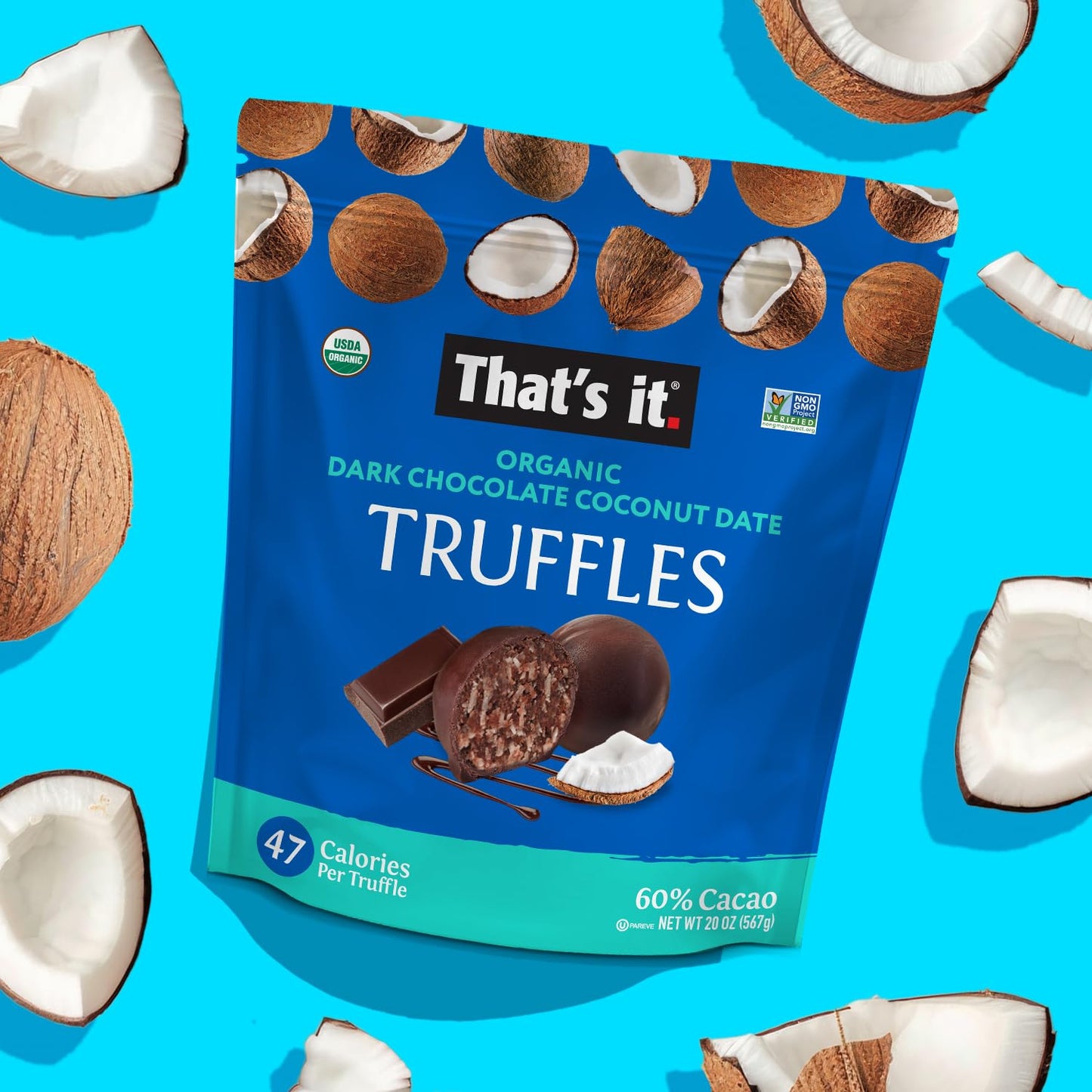 That'S It. Organic Belgian Dark Chocolate & Coconut Datetruffles. 100% Plant-Based, Vegan, Gluten-Free, 47 Calories Per Truffle,