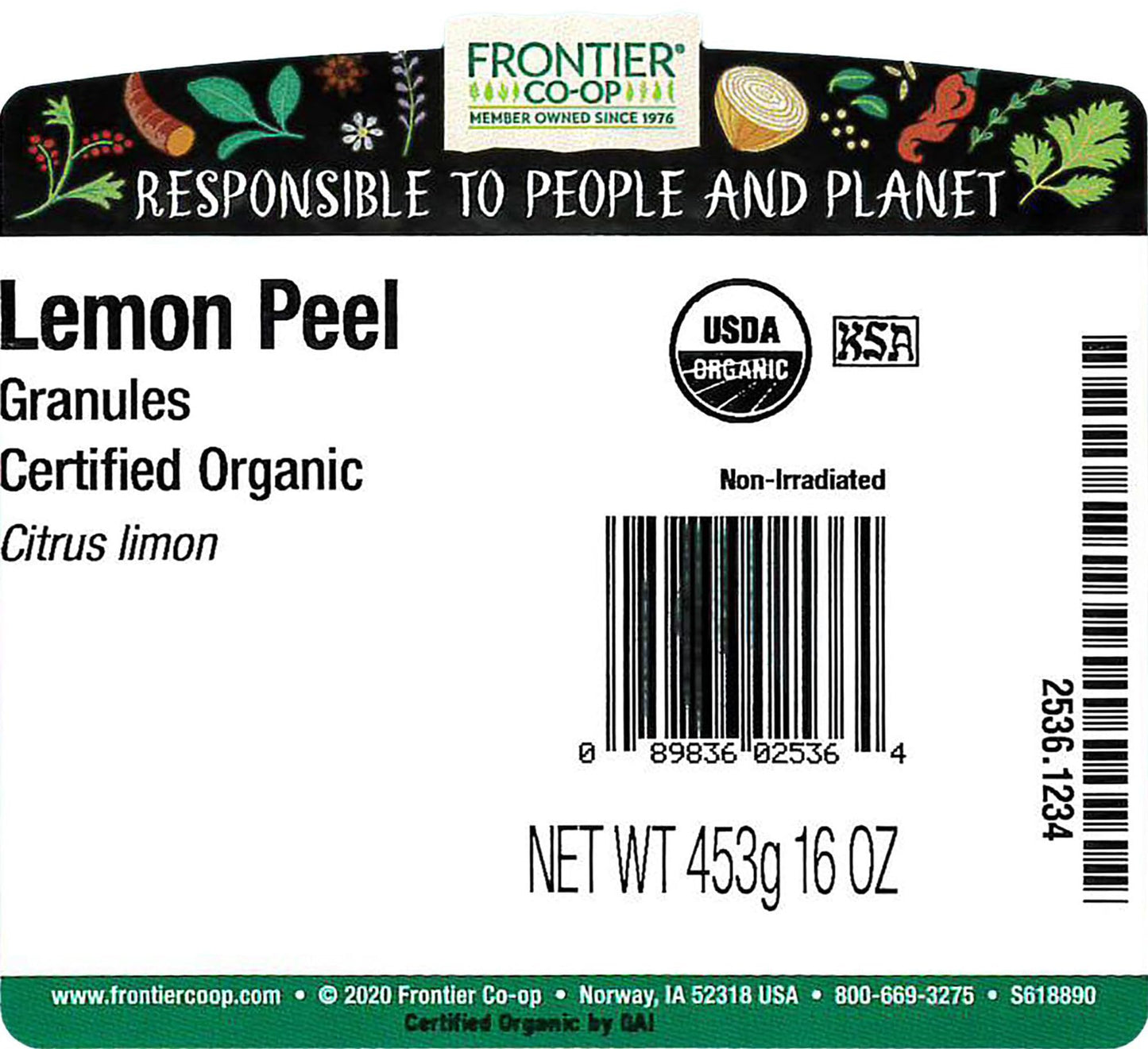 Frontier Co-op Organic Lemon Peel Granules, 1lb Bulk Bag, Kosher Certified, Ideal for Baking