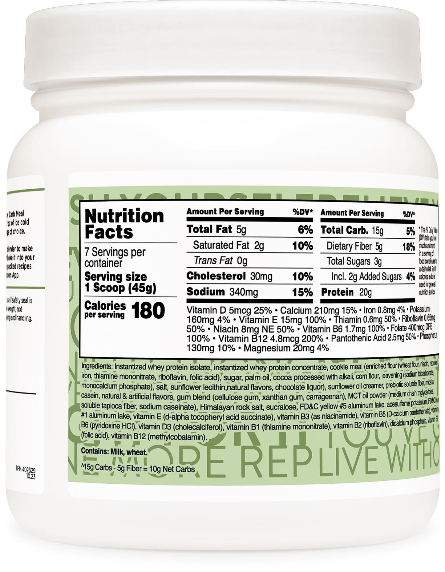 TransformHQ Meal Replacement Shake Powder - Mint Chocolate Chip, 20G Protein, 11.3 Ounce (Pack of 1), Non-GMO, Model TFM-15110