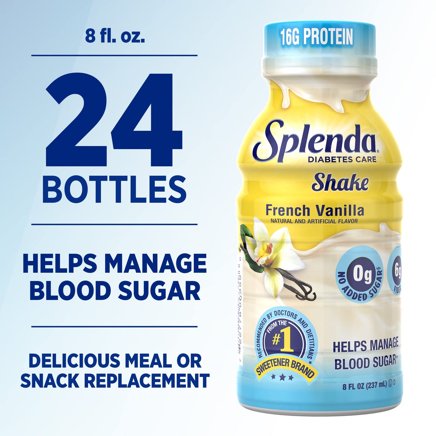 SPLENDA Diabetes Care Shakes - Meal Replacement Shake, 8 Fluid Ounces Per Bottle (French Vanilla, 6 Pack)