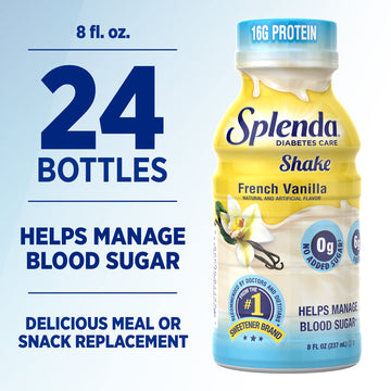 SPLENDA Diabetes Care Shakes - Meal Replacement Shake, 8 Fluid Ounces Per Bottle (French Vanilla, 6 Pack)