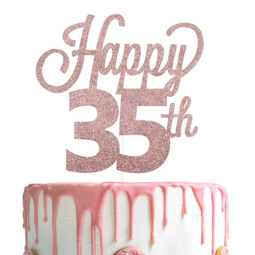 Lingteer Happy 35Th Birthday Cake Topper - Cheers To 35Th Birthday 35 Years Old Birthday Party Cake Decorations Sign.