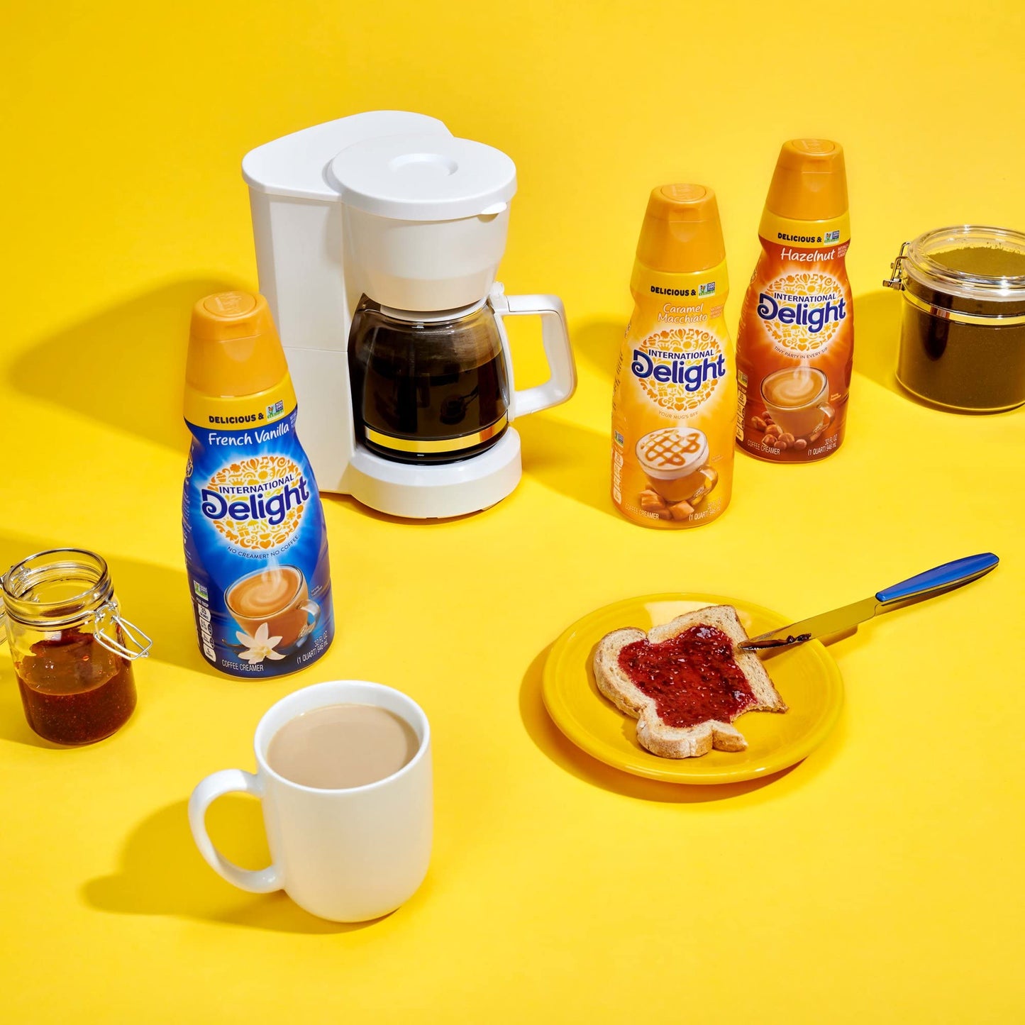 International-Delight Liquid Coffee Creamer.- Two (2) 32 fl oz Bottles of Creamy Smooth Delightful Coffee Creamer and One Authen