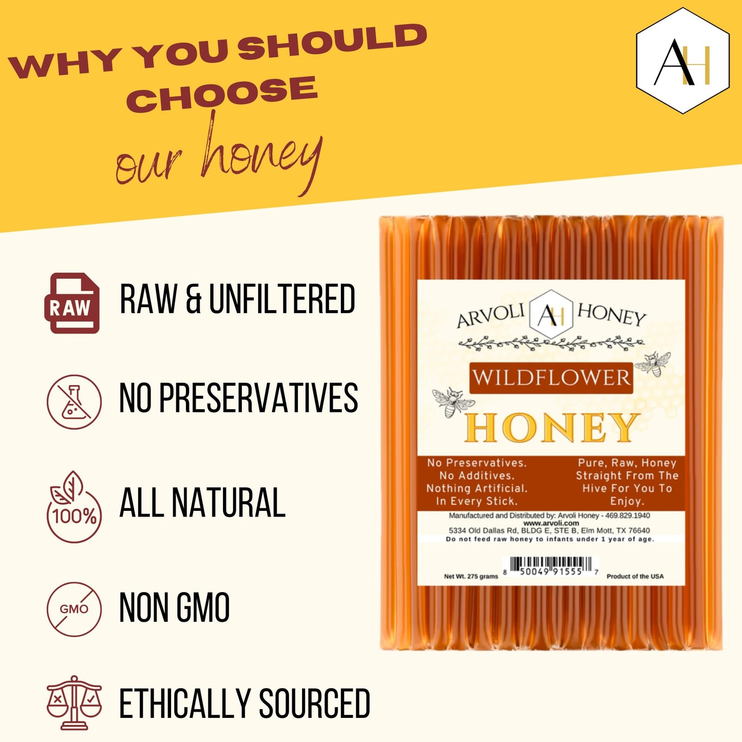 Raw Honey Sticks - Honey Sticks For Tea - Honey Straws - One Teaspoon Of Pure Raw Honey Per Stick - (50 Pack) Each Stick Is Glut