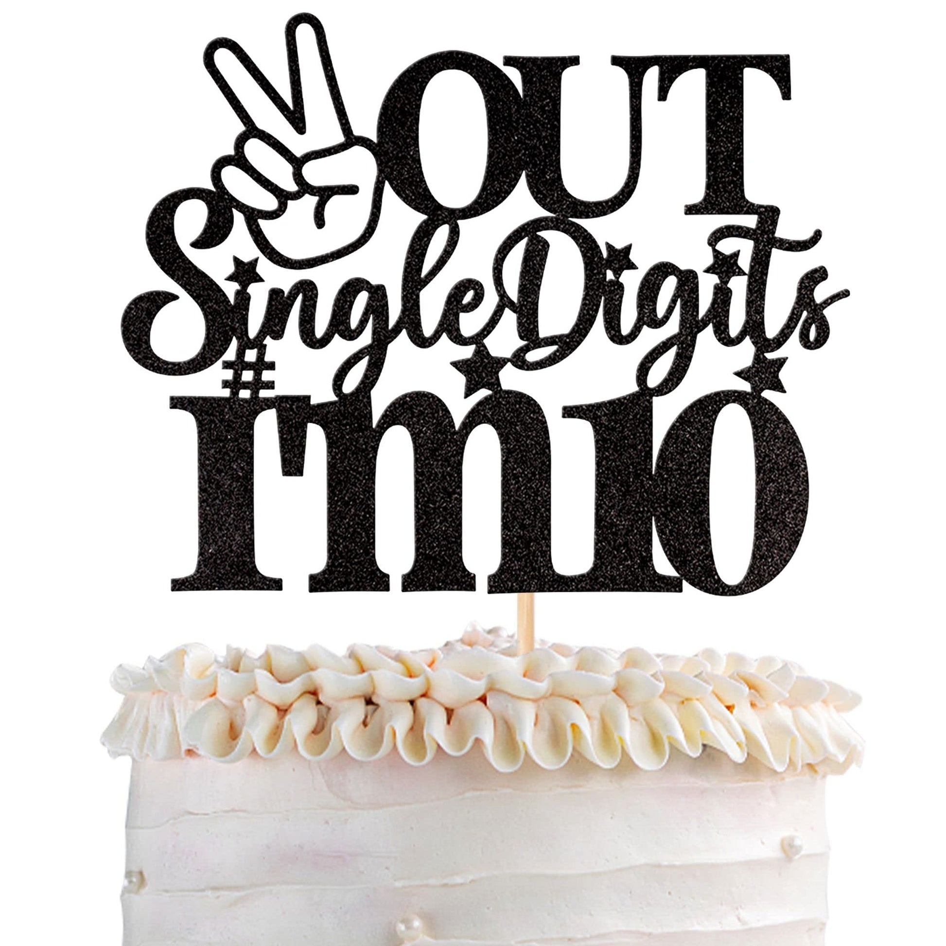 YCTHUNFISH Cake Topper, Glitter Double Digits 10, 9.3 x 0.2, Black, 10th Birthday Theme Party Supplies