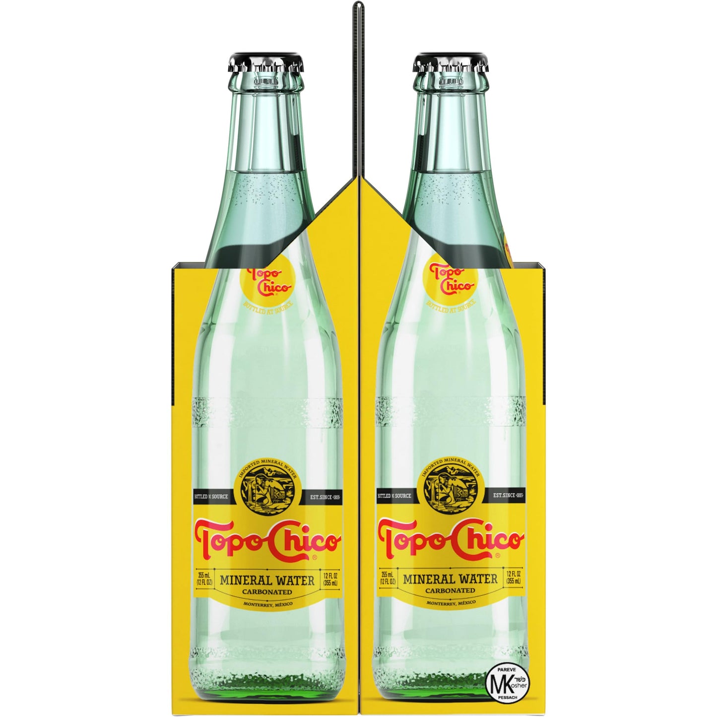 Topo Chico Sparkling Mineral Water, Classic, Glass Bottles, 12 Fl Oz, Pack of 4
