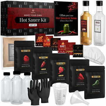 Hot Sauce Making Kit - DIY Set with 5 Peppers (Carolina Reaper, Ghost, Habanero, Chipotle, Jalapeo) - Make Hot Sauce, Salsa, Spi
