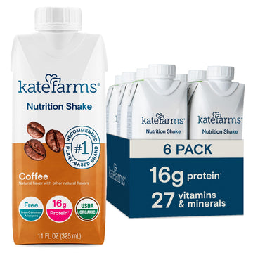 Kate Farms Organic Vegan Nutrition Shake, Coffee, 16g Protein, 27 Vitamins, Gluten Free, Non-GMO, 11 Fl oz, Pack of 6