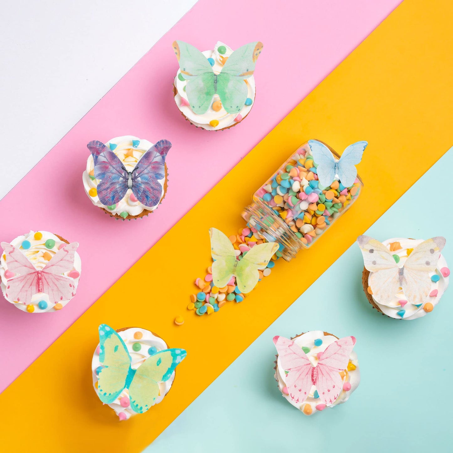 Gyufise 40Pcs Edible Multicolor Butterfly Cupcake Toppers Edible Butterfly Cake Decorations Wafer Paper Butterfly Decoration For