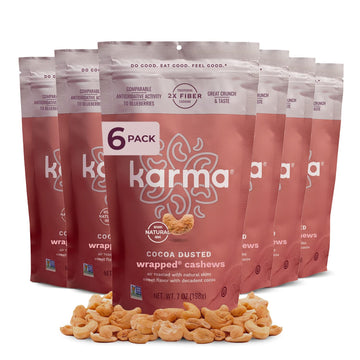 Cocoa Dusted Wrapped Whole Cashews by Karma Nuts, Lightly Sweetened, Air Roasted with Natural Skins, 2X more Fiber, Peanut-Free 