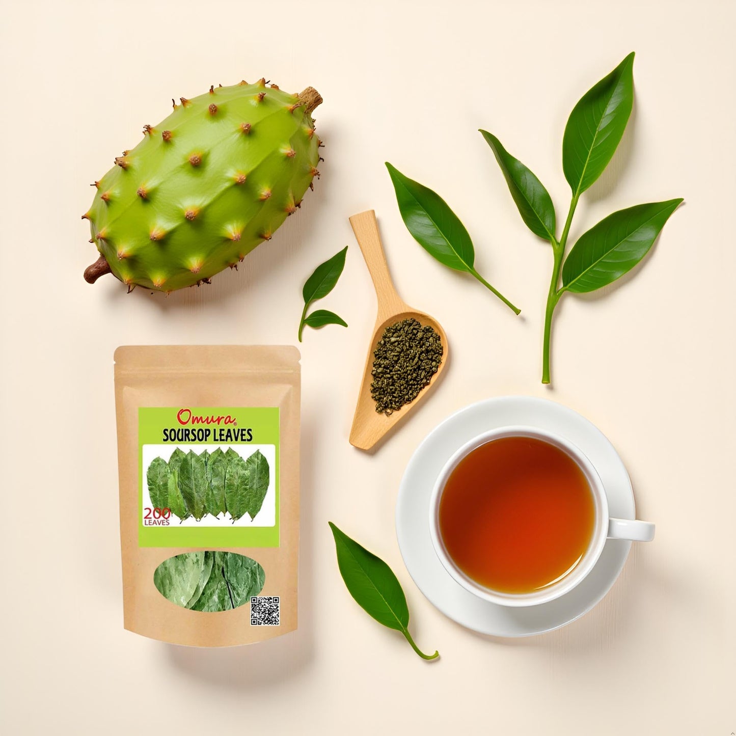 OMURA Dried Soursop Leaves Herbal Tea - 200 Count - Graviola Soursop Leaf Tea for Brewing