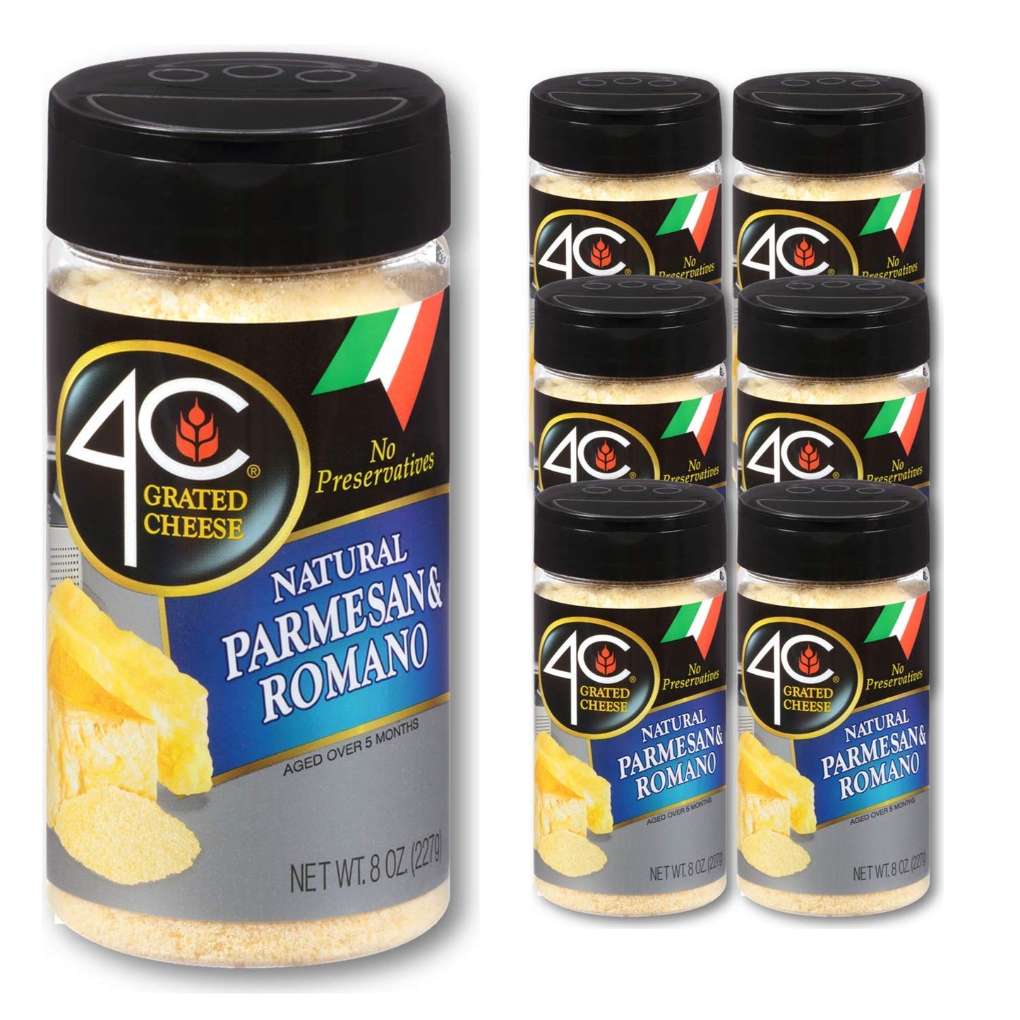4C Grated Parmesan Romano Cheese Cannisters  6 Pack  All Natural enhanced  No Preservatives  Perfect for Italian Pastas  Lasagnas  Popcorn and More