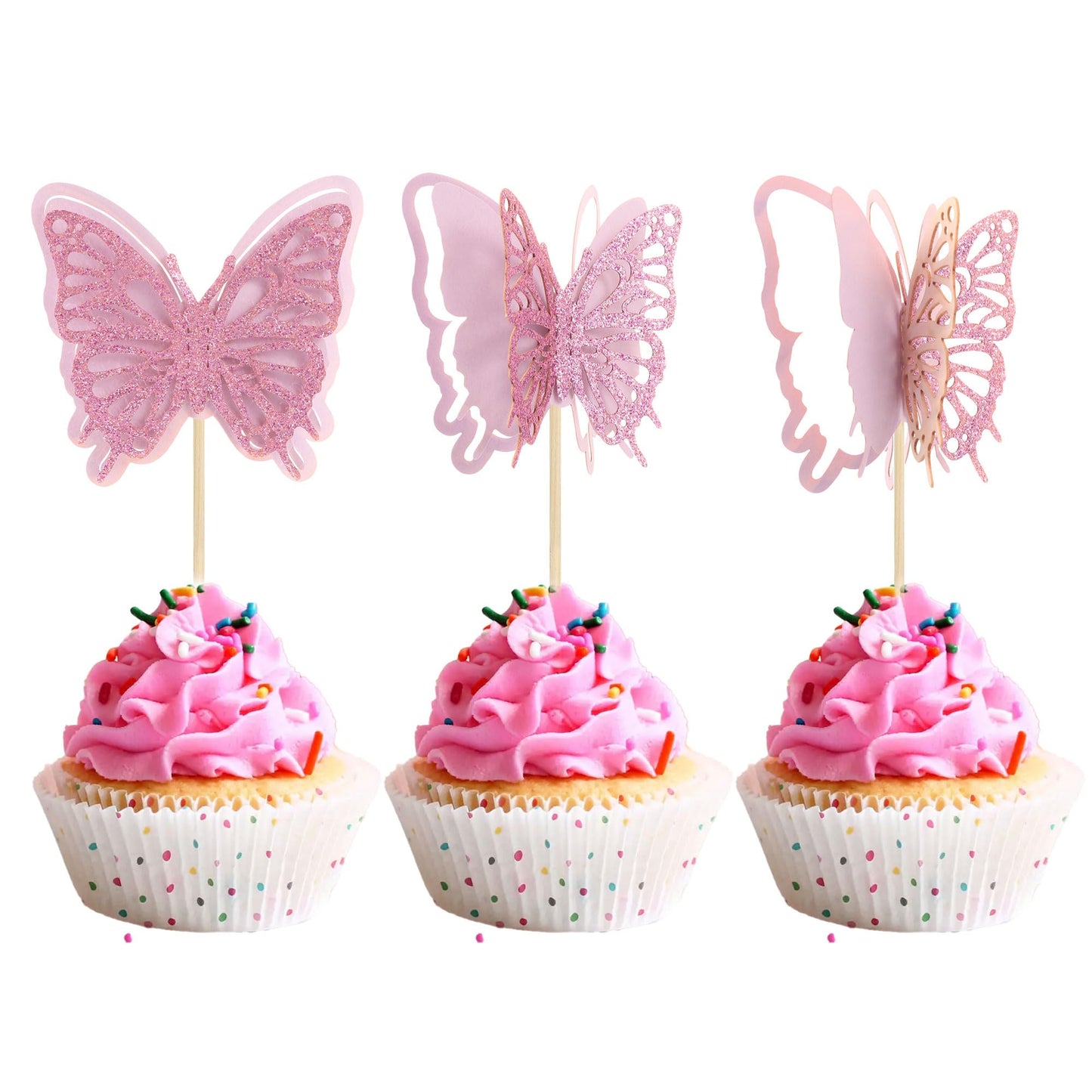 Gyufise 24Pcs Butterfly Cupcake Toppers, 3D Purple Glitter, Paper Decorations for Baby Shower, Kids Birthday, Wedding Party Supply