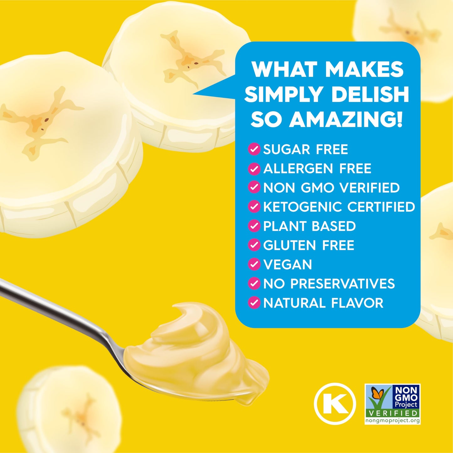 Simply Delish Banana Keto Pudding 6 Pack - Low Carb, Zero Sugar, Gluten Free, Vegan, Non-GMO, Plant-Based, 1.7 oz Each