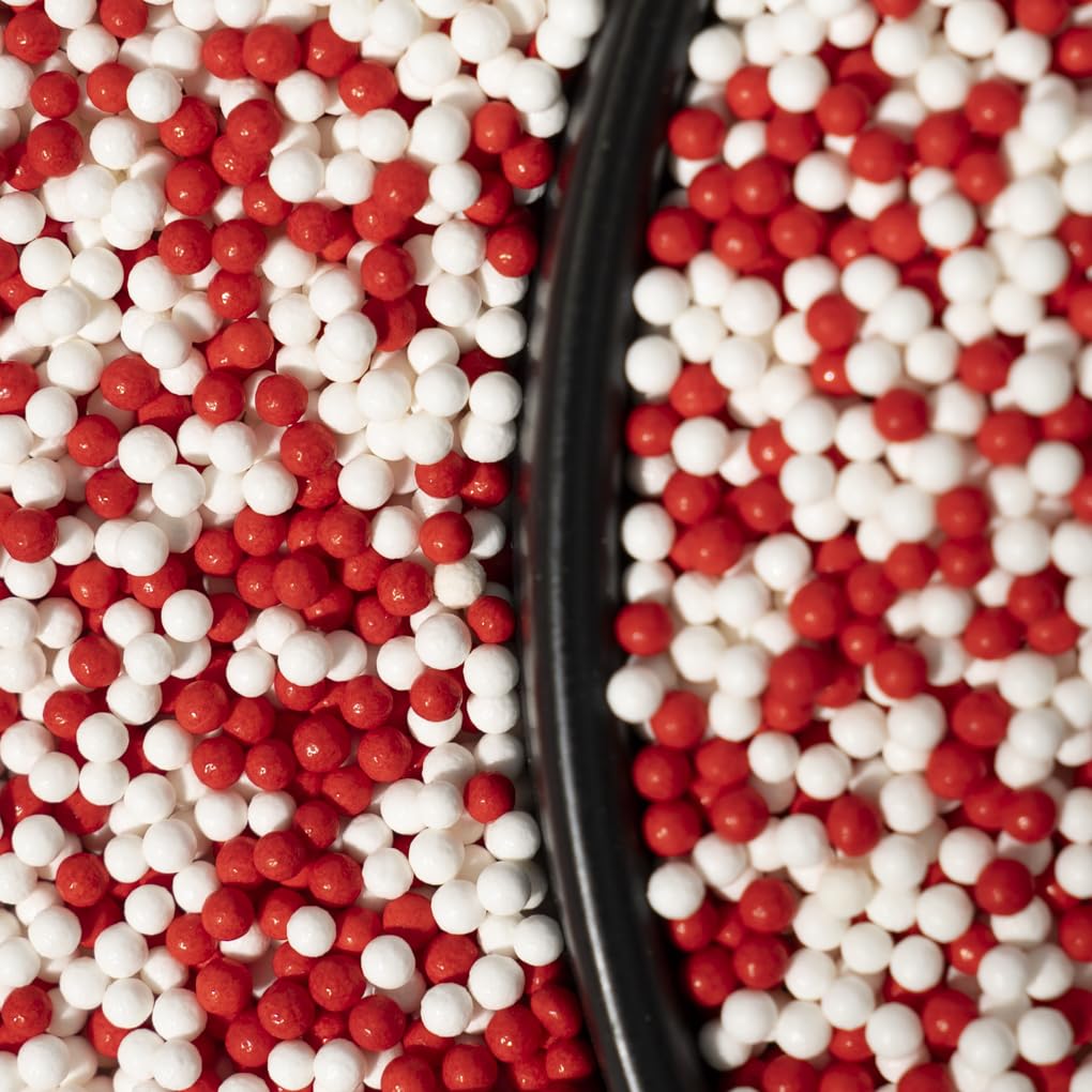 NIPEOR Edible Pearl Sprinkles for Cake Decorating - 2mm Matte White & Red, 130g/4.6oz, Perfect for Baking, Ice Cream, Cookies, Cupcakes