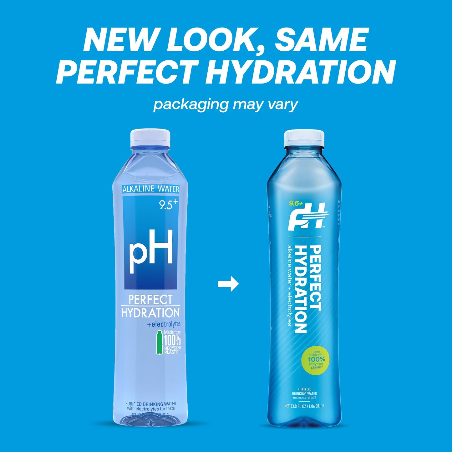 Perfect Hydration 9.5+ pH Alkaline Drinking Water, 1-Liter Bottle, Case of 12, 2 Cases