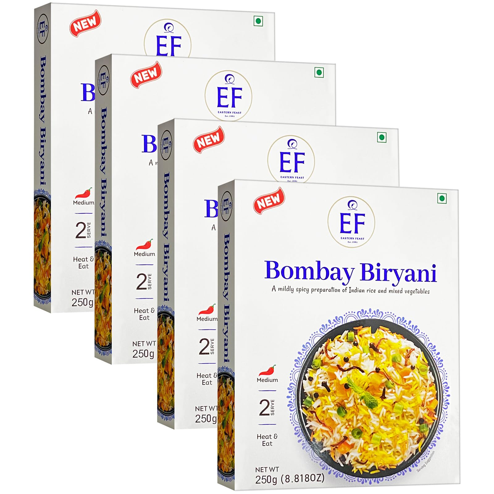 Eastern Feast - Bombay Biryani, Ready to Eat Meals, (Pack of 4) Vegetarian, Gluten Free