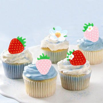 40 Pack Edible Strawberry Cupcake Toppers Starwberry Flower Bridal Engagement Baby Shower Birthday Party Drink Toppers Anniversa