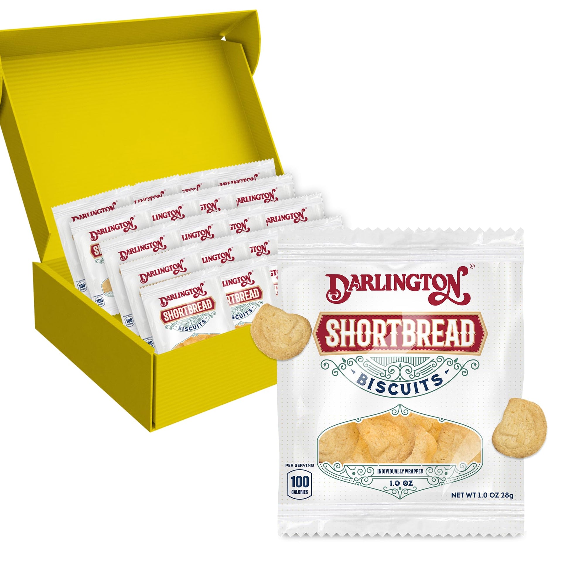 Darlington Shortbread Cookies Individually Wrapped Classic Soft Butter Cookies, 20 pk, 1 oz Single Serve Packs for Gifting, Lunc
