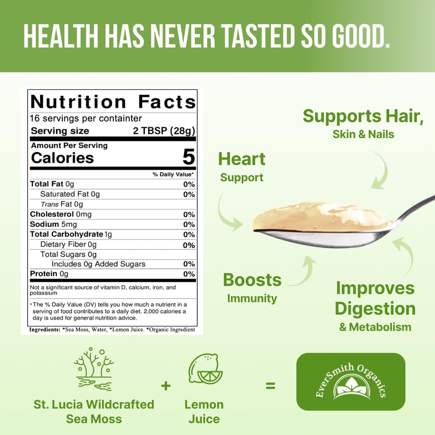EverSmith Organics Sea Moss Gel, Wildcrafted, Unflavored, 16 oz, Nutritional dietary product