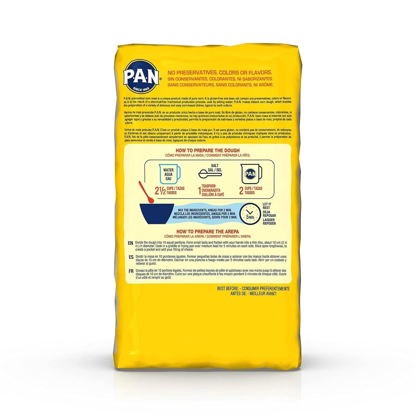 P.A.N. White Corn Meal - Pre-Cooked Gluten Free And Kosher Flour For Arepas (5 Lb/Pack Of 1)