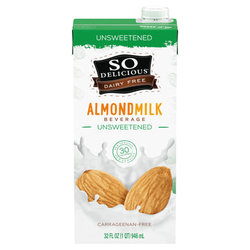 So Delicious Dairy Free Shelf-Stable Almond Milk, Unsweetened, Vegan, Non-GMO Project Verified, 1 Quart (Pack of 6)