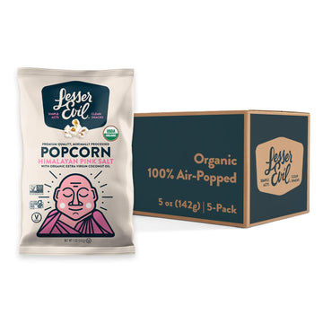 LesserEvil Himalayan Pink Salt Organic Popcorn, No Artificial Ingredients, Coconut Oil, Pack of 5, 5 oz Bags
