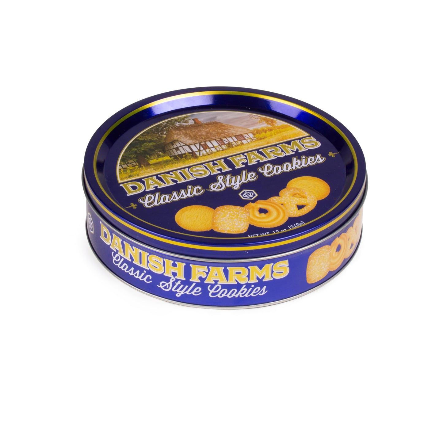 Danish Farms Traditional Butter Cookies, 12-Oz. Blue Cookie Tin, Traditional Danish Recipe Butter Cookies for Dessert or Snack,