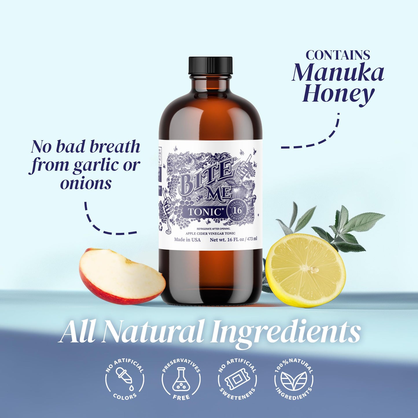 Bite Me Apple Cider Vinegar Tonic with Manuka Honey - 16 Fl Oz