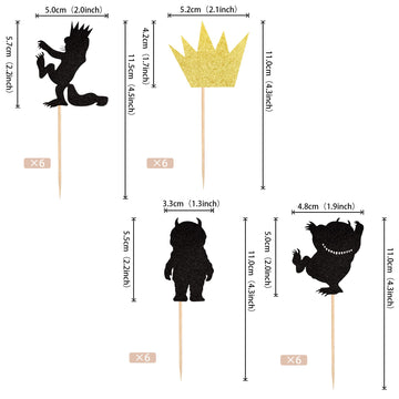 24 Pcs Glitter Where The Wild Things Are Inspired Cupcake Toppers Wild One Crown Cupcake Picks Baby Shower Kids Birthday Party C