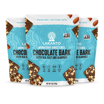 Lakanto Sugar Free Chocolate Bark - Sweetened With Monk Fruit Sweetener, Dark Chocolate With Sea Salt And Almonds, Low Carb, Ket