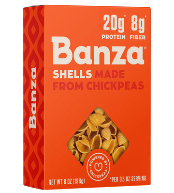 Banza Shells Pasta from Chickpeas - Gluten Free, High Protein, and Lower Carb Protein Shells Chickpea Pasta - 8oz