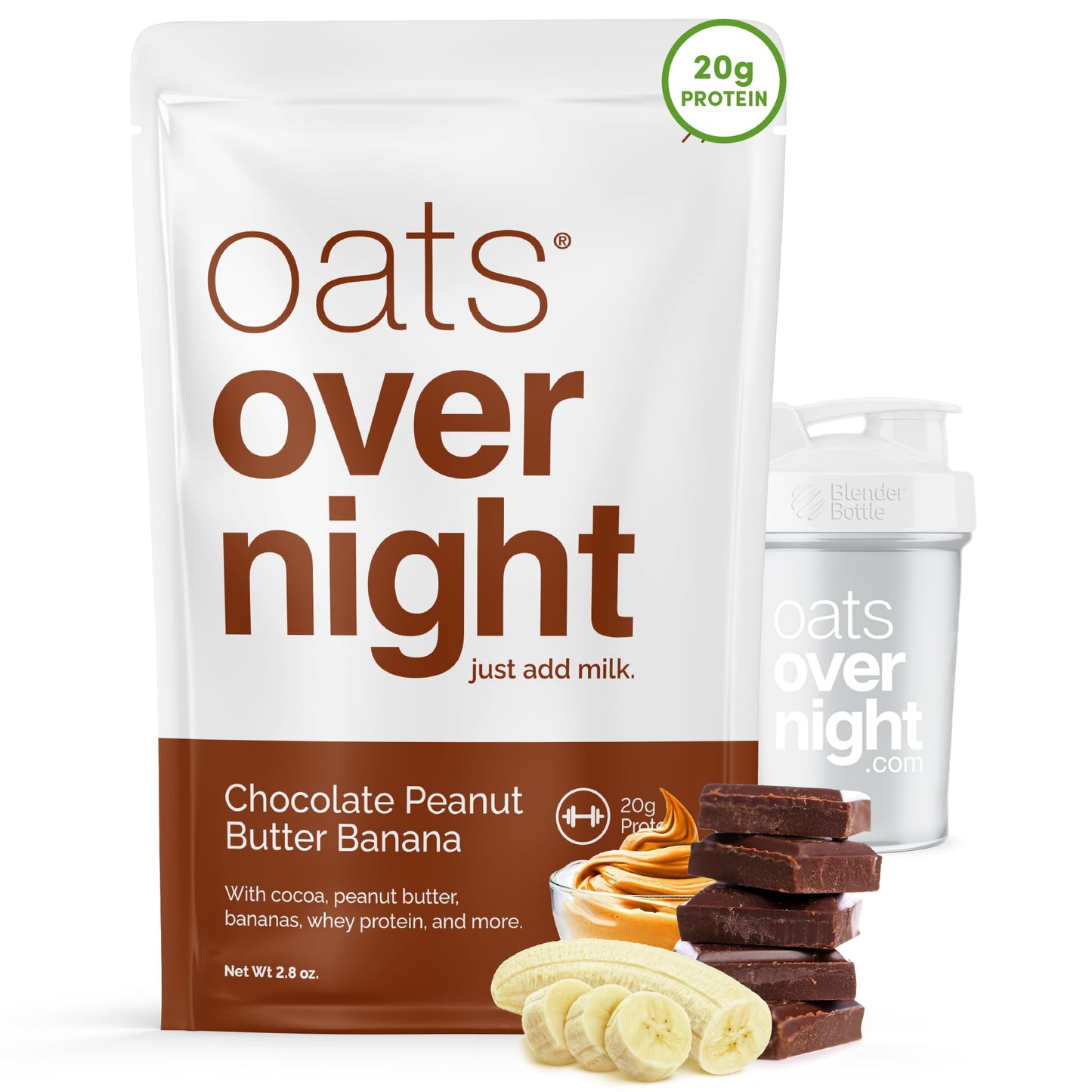 Oats Overnight Chocolate Peanut Butter Banana Overnight Oats, 20g Protein, Gluten Free, 9 Piece Set, 2.8 oz per meal