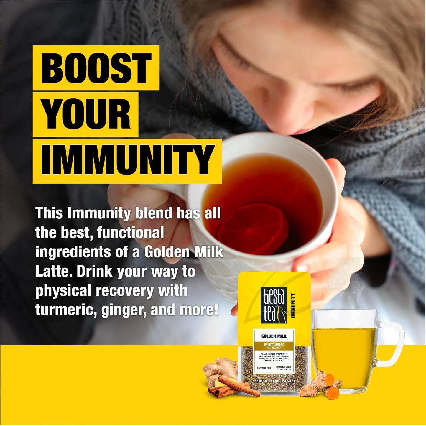 Tiesta Tea - Golden Milk - Sweet Turmeric Herbal Tea - Loose Leaf Tea Blend - Non-Caffeinated Herbal Tea - Make Hot Or Iced Tea