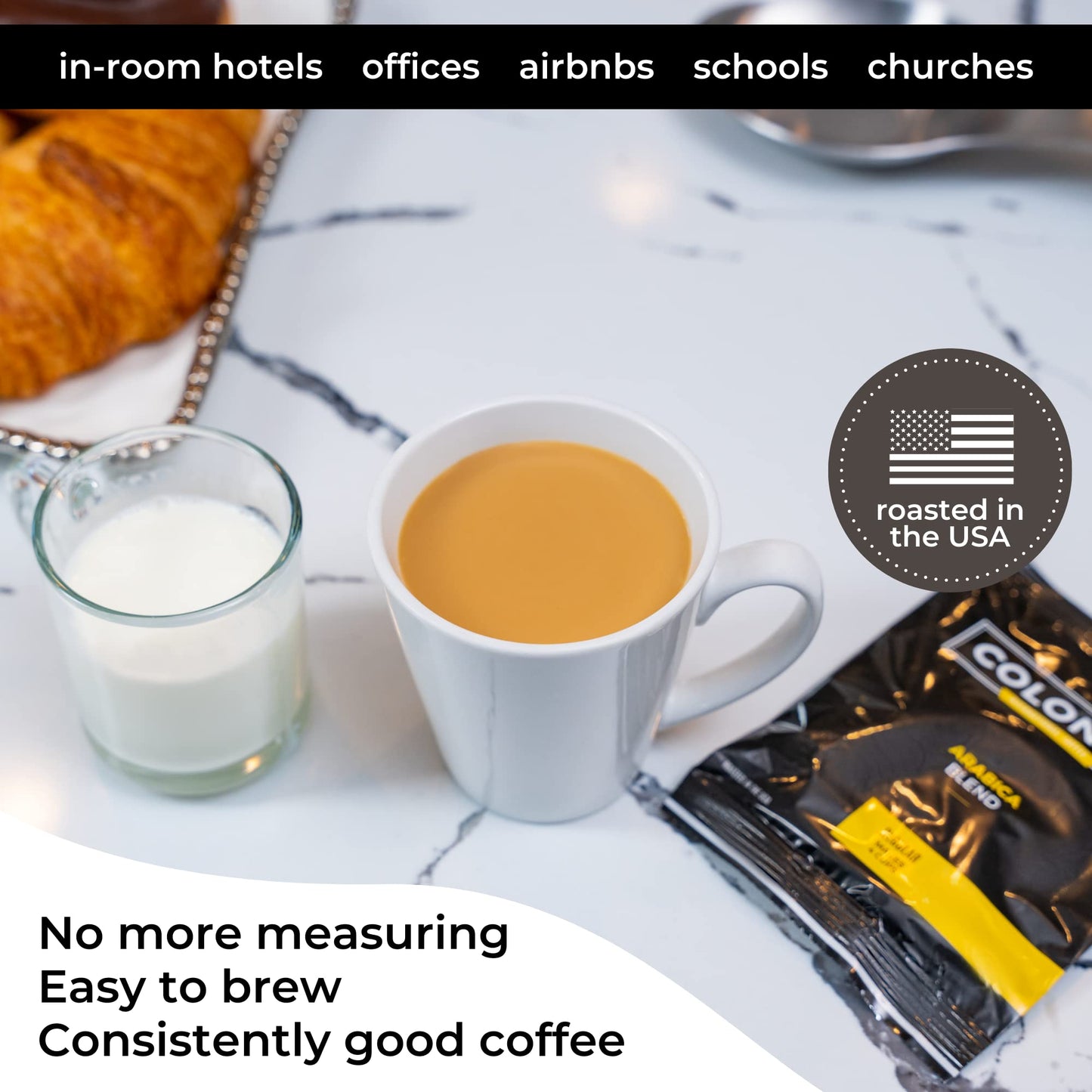 Colonial Coffee Roasters In-Room Hotel Ground Coffee Filter Portion Packs  Dark Roast  0.50 Ounce (Pack of 150)  Use with 4-Cup Drip Coffee Machine