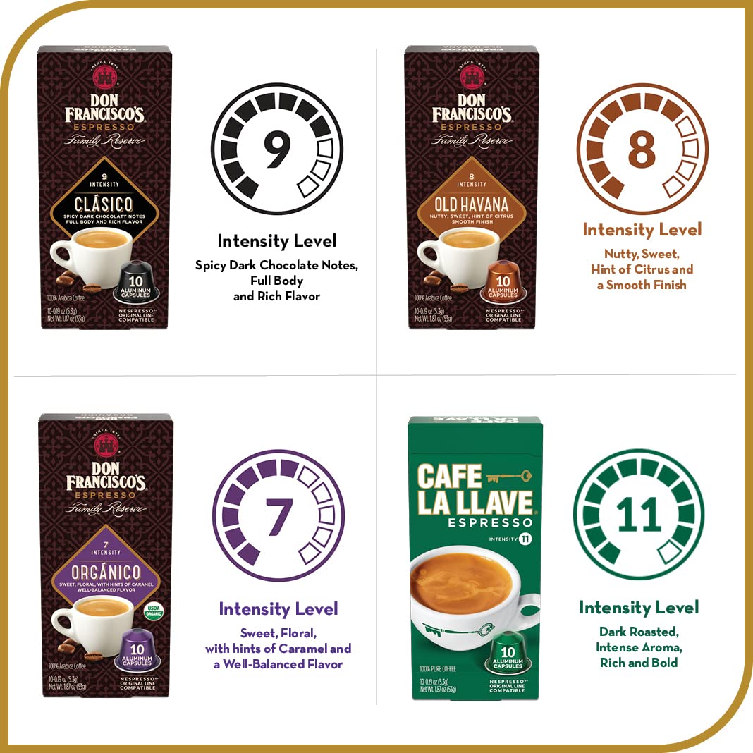 Don Franciscos Espresso Capsule Variety Pack - 50 Recyclable Pods, Compatible with Nespresso Original Line, Coffee, 10 Count (Pack of 5)