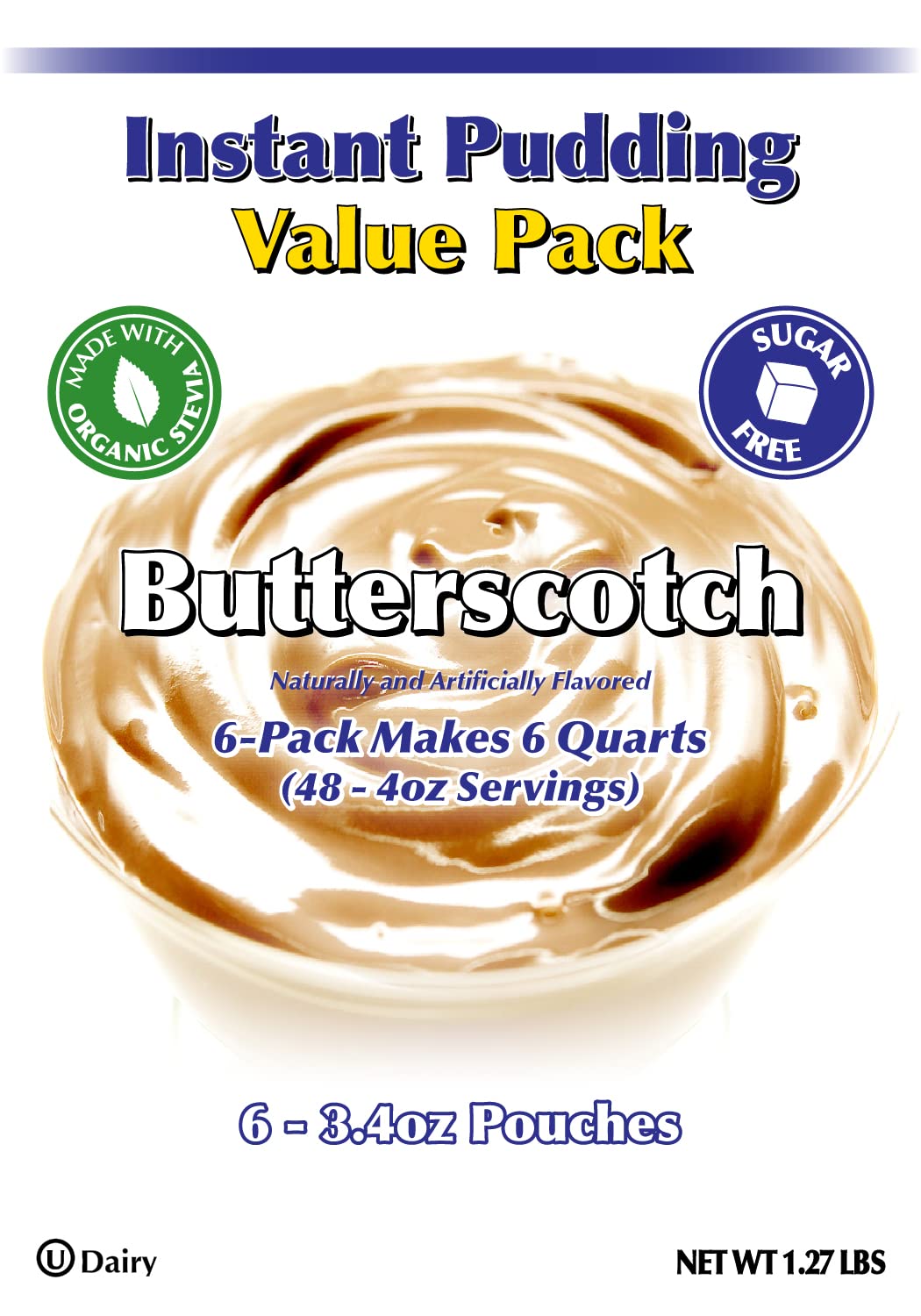 GramZero Butterscotch Sugar Free Pudding Mix 6-Pack, Great For Nutrition Club Meal Replacement Shakes, Low Calorie Dessert, Stev