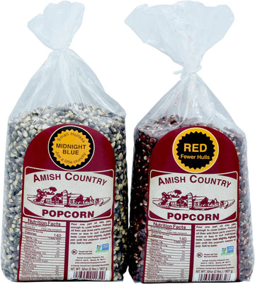 Amish Country Popcorn | 2-2 Lb Bags | 2 Lb Bag Red Popcorn Kernels & 2 Lb Bag Midnight Blue Popcorn Kernels | Old Fashioned, Non