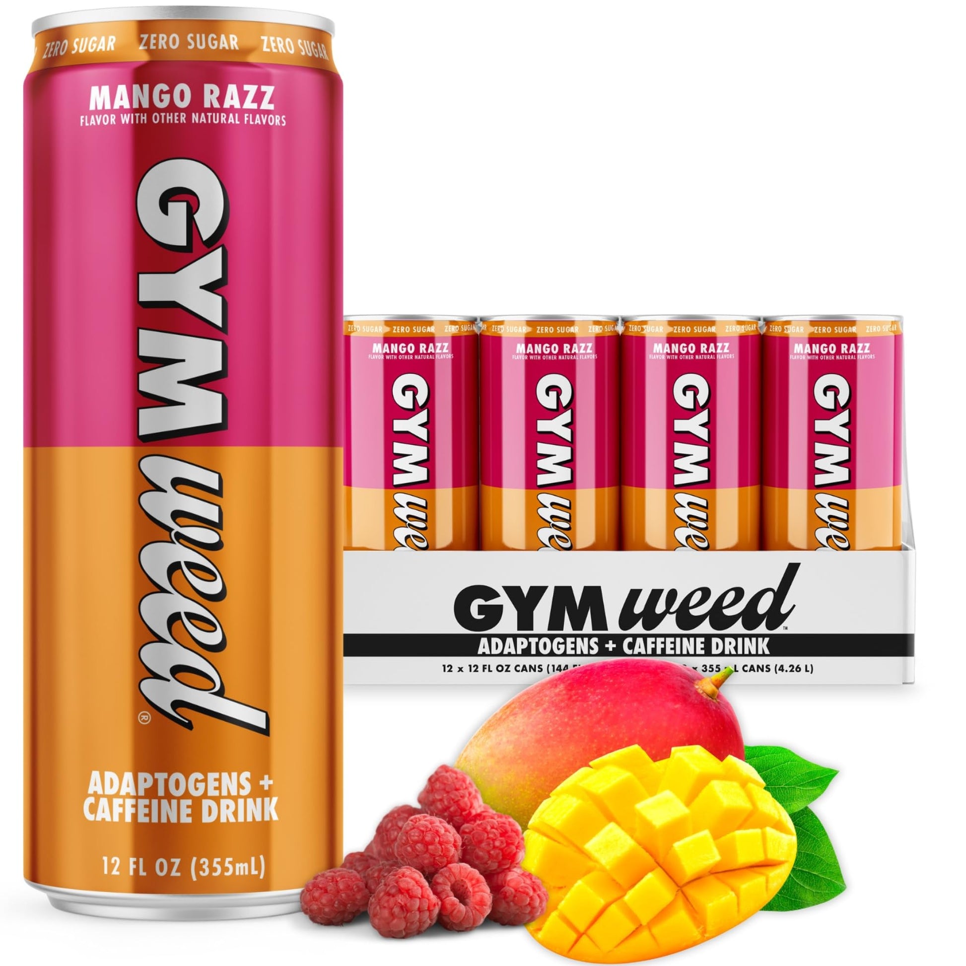 Gym Herbal Product Energy Blend + Adaptogen Drink With 200Mg Energy Blend From Green Tea  Ashwagandha  Lions Mane Mushroom  L Theanine  B Vitamins  And Electrolytes  Zero Sugar Drinks  Mango Razz  12 Pack