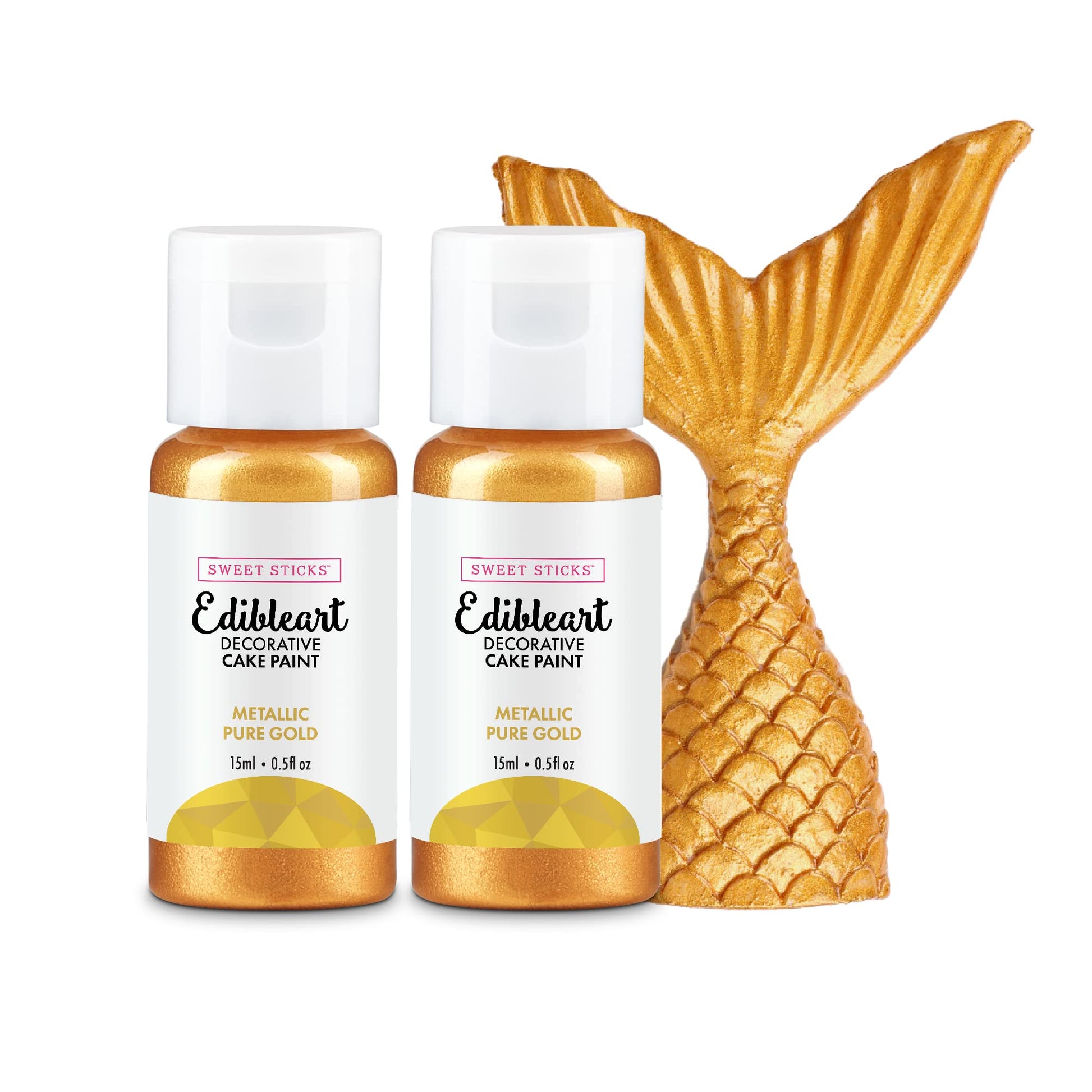 SWEET STICKS Edible Art Cake Paint Set of 2, Metallic Pure Gold, 0.5 Oz (15 mL) Each, Transparent Color