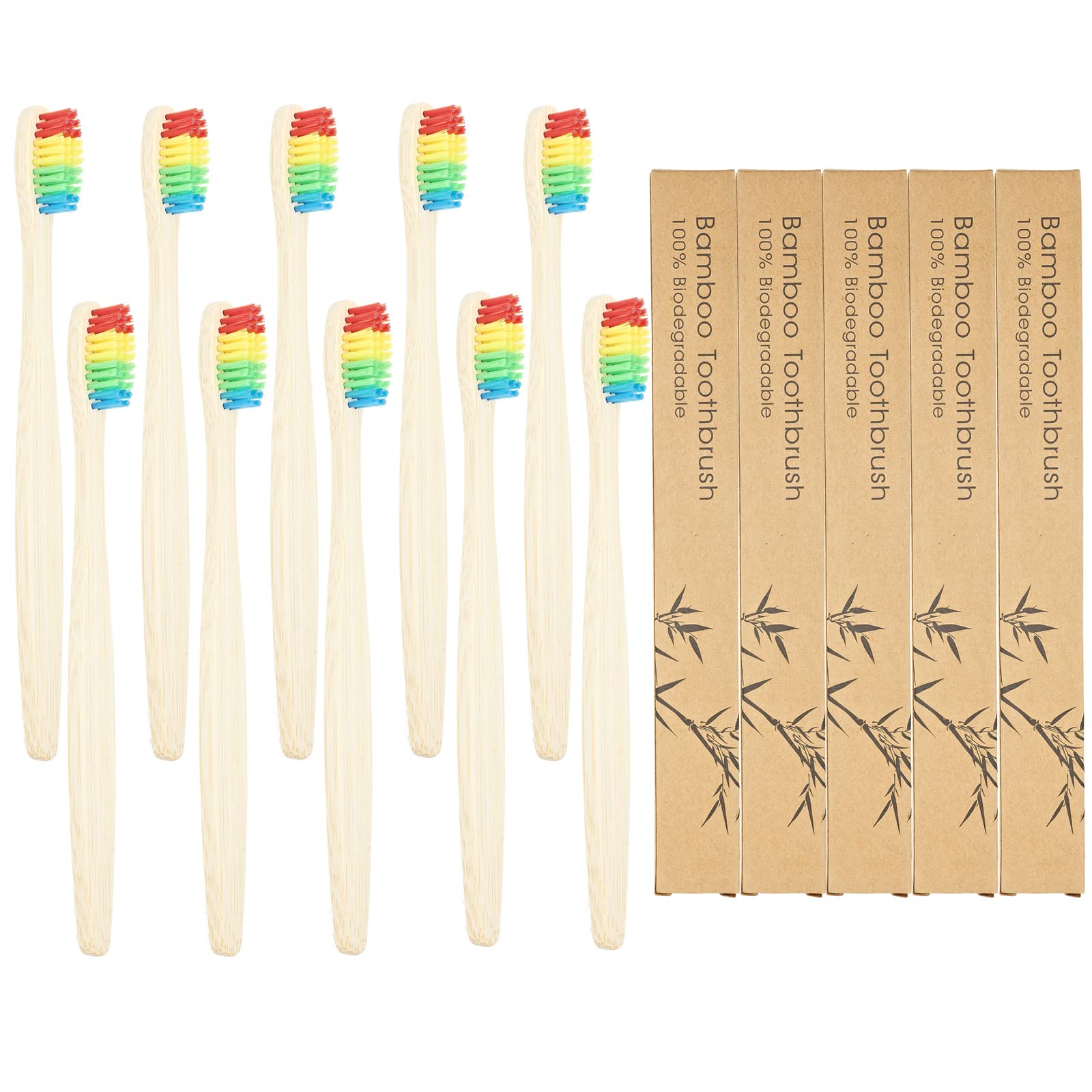 Sevenhead 10 Pcs Bamboo Toothbrushes Soft Bristles Wooden Toothbrushes For Adult, Natural Biodegradable Bpa Free Eco Friendly To