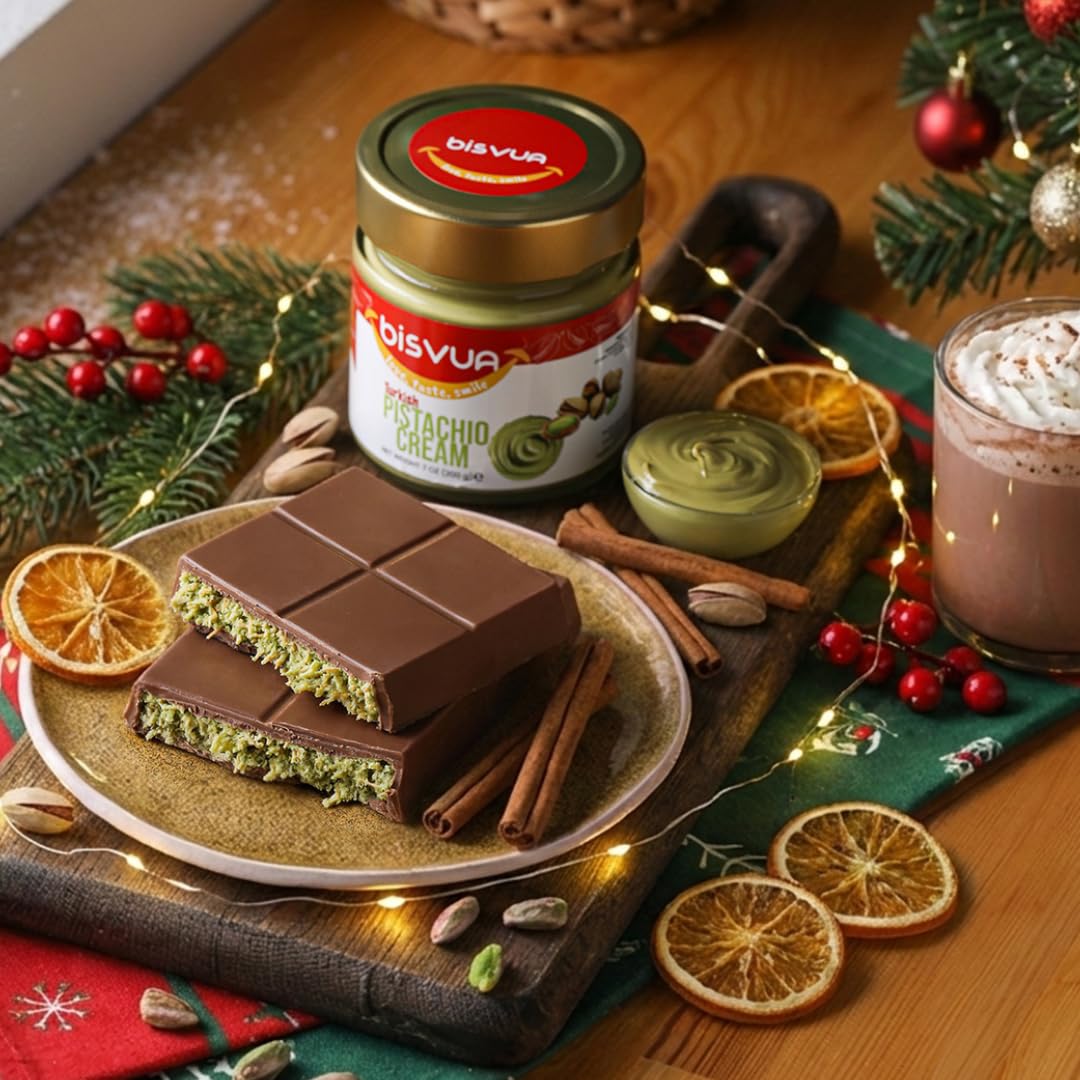 BISVUA enhanced Pistachio Cream (30%)  200g (7 Oz) - Perfect for Viral Dubai Chocolate Bar Kit Filling With Kataifi and Ice Cream  Pistachio Butter for Dubai Chocolate Filling