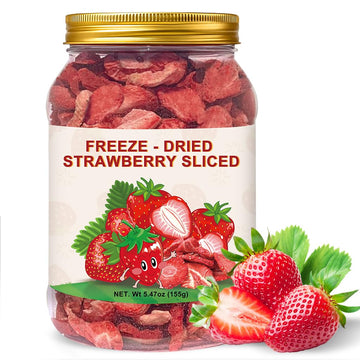 SEAYOFA Freeze Dried Strawberries Sliced - Vegan, Preservative Free Snack - 5.47oz Resealable Jar for Baking & Treats