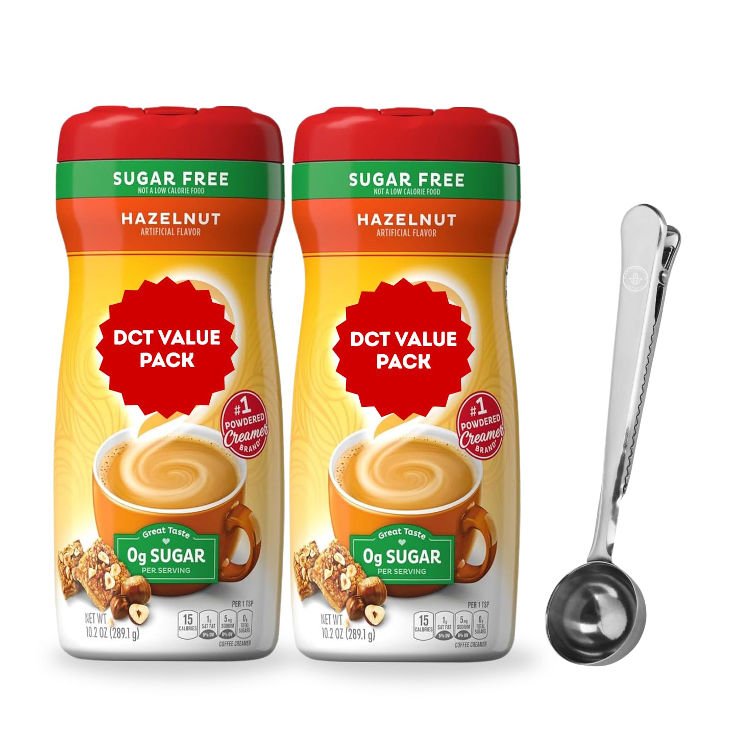 Sugar-Free Hazelnut Coffee Creamer Powder, 10.2 oz Canister (2-Pack) - Non-Dairy, Gluten-Free - Includes Direct Coffee Tea Est 2